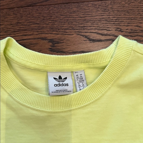 Adidas Neon Yellow Floral and logo Long Sleeve Tee - Picture 2 of 4